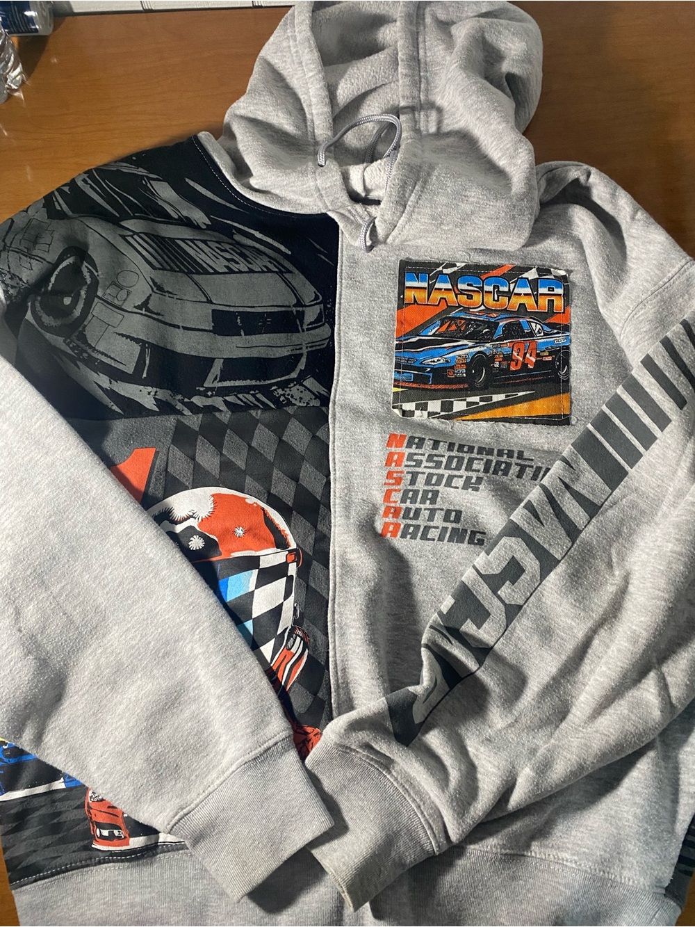 Nascar Gray Hoodie with Orange & Blue Racing Graphics